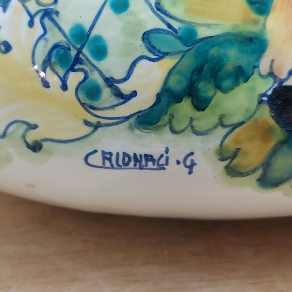 Signed "Caldmaci G" Hand Painted Majolica Soup Tureen 13"L x 9"W x 8"H - Picture 7 of 8